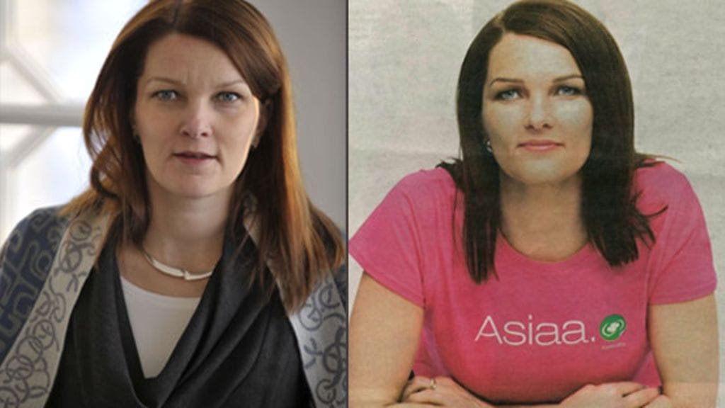 Mari Kiviniemi kuvankäsittelyllä ja ilman.