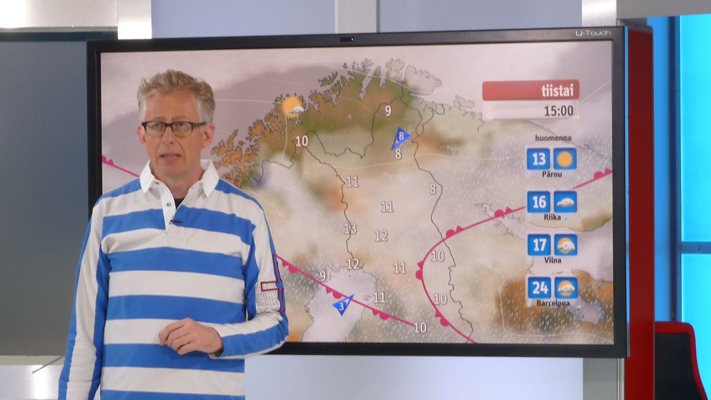 Pekka Pouta esittämässä alueellista sääennustetta kesäkuussa 2012.
