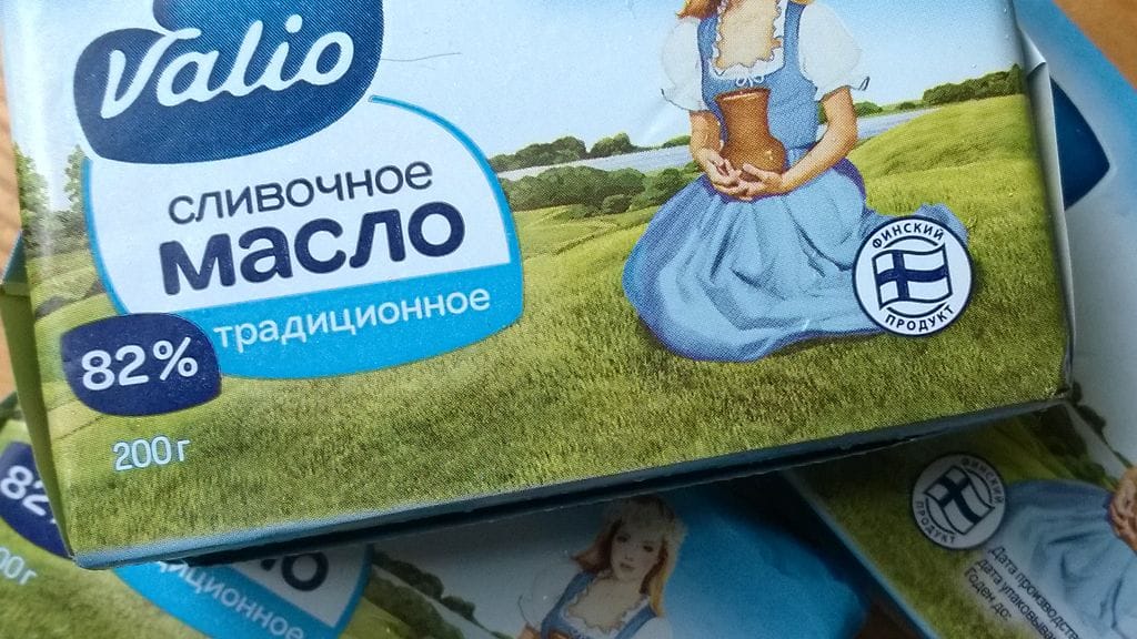 Valio vie Venäjälle nyt vain vähän vettä, mehuja ja marjakeittoja. Kuvassa oleva Valion voi oli markkinoilla ennen EU:n asettamia pakotteita.