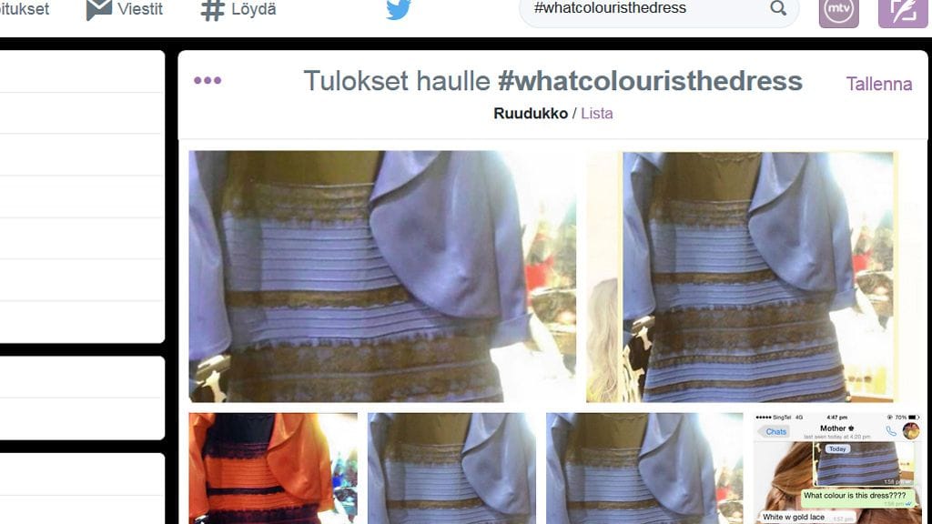 Kuvakaappaus Twitteristä: tulokset haulle #whatcolouristhedress