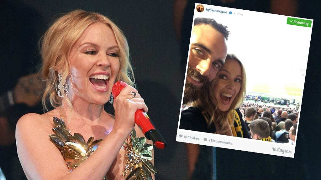 Kylie Minogue ja Joshua Sasse ovat kihloissa. Yhteiskuva Minoguen Instagramista.