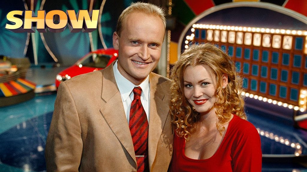 Onnenpyörä-ohjelma vuodelta 2000. Kuvassa: Janne Porkka ja Saija Palin. Kuva: Hannu Puukko / MTV Oy.