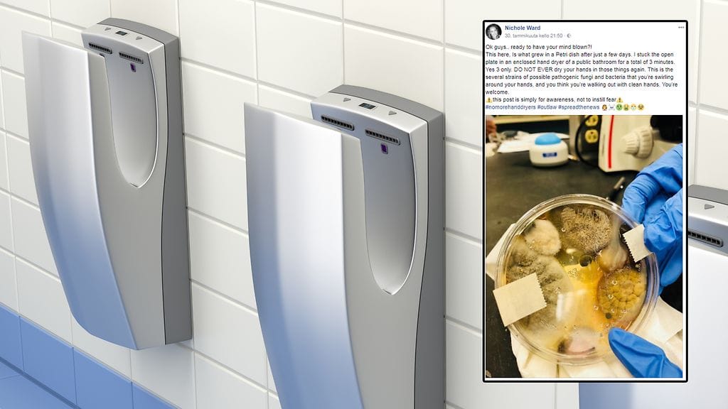 Kalifornialaisnaisen jakama kuva on saanut monet harkitsemaan uudelleen julkisten vessojen käsienkuivainten käyttöä.