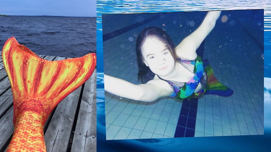 Merenneitoilu tarkoittaa yksinkertaisimmillaan uimista merenneidon pyrstöön pukeutuneena. Kuvituskuva, toiset kuvat Jaden ottamia