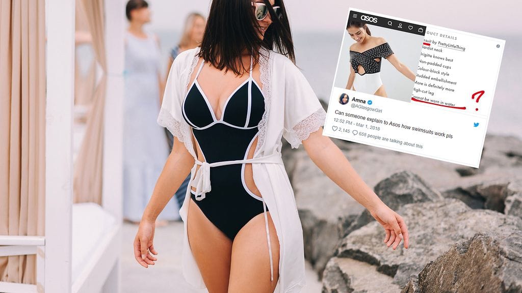 Twitterissä on hämmentänyt Asoksella myytävä mustavalkoinen uimapuku, jota ei saa käyttää vedessä.