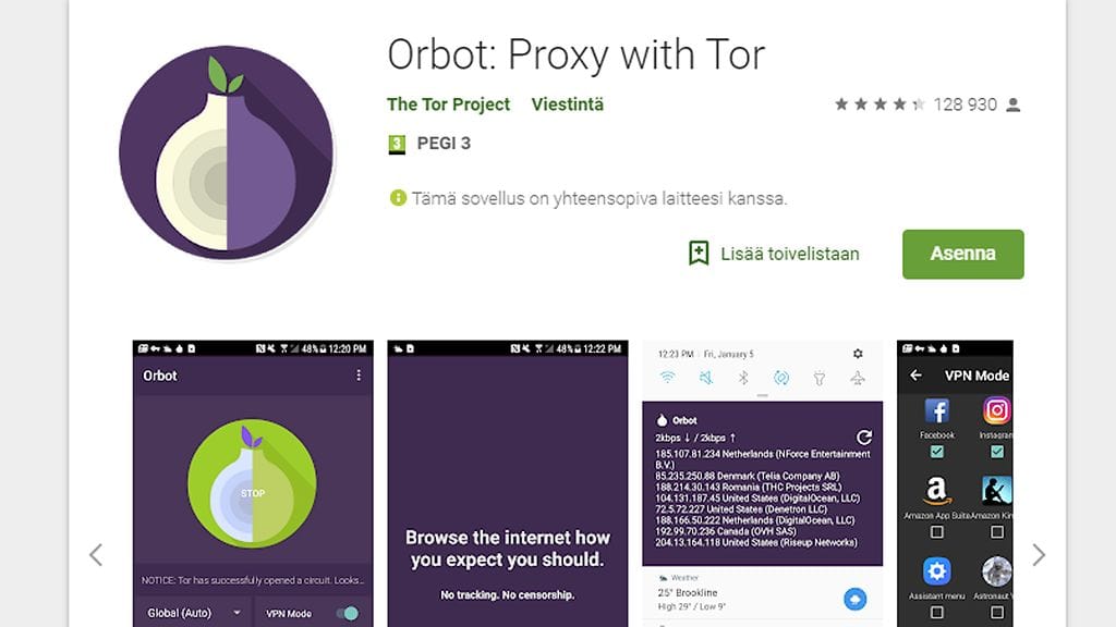 Orbot-sovelluksen tunnistaa helpoiten sipuli-kuvakkeesta.