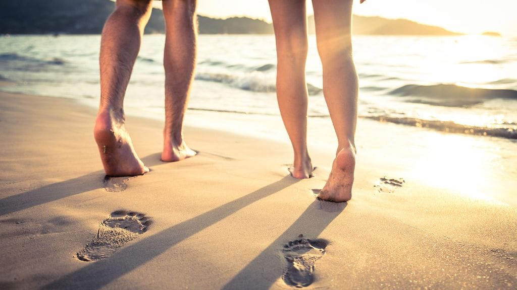 kesä, ranta, pari, jalat