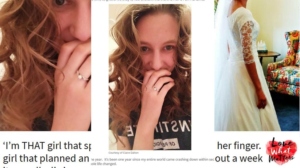 Claire Daltonille paljastui, ettei hänen rakkaansa olekaan sellainen mies kuin hän on luullut. Kuvan lähde Love What Matters