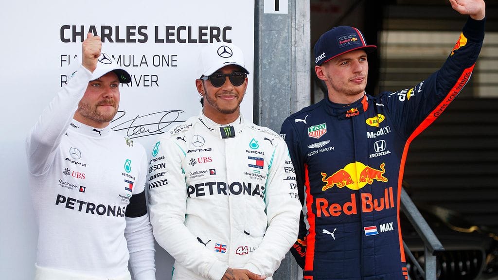 Valtteri Bottas, Lewis Hamilton ja Max Verstappen