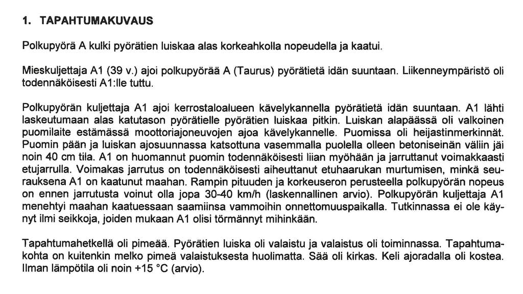 Onnettomuustietoinstituutin tutkintaselostus Perttu Häkkinen