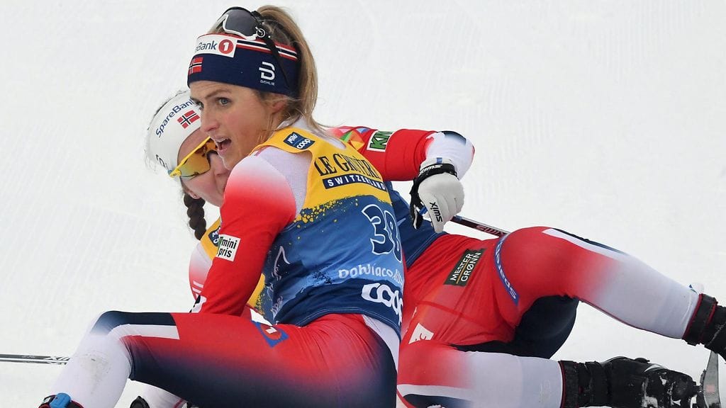Therese Johaug voitti tiistaina niukasti.