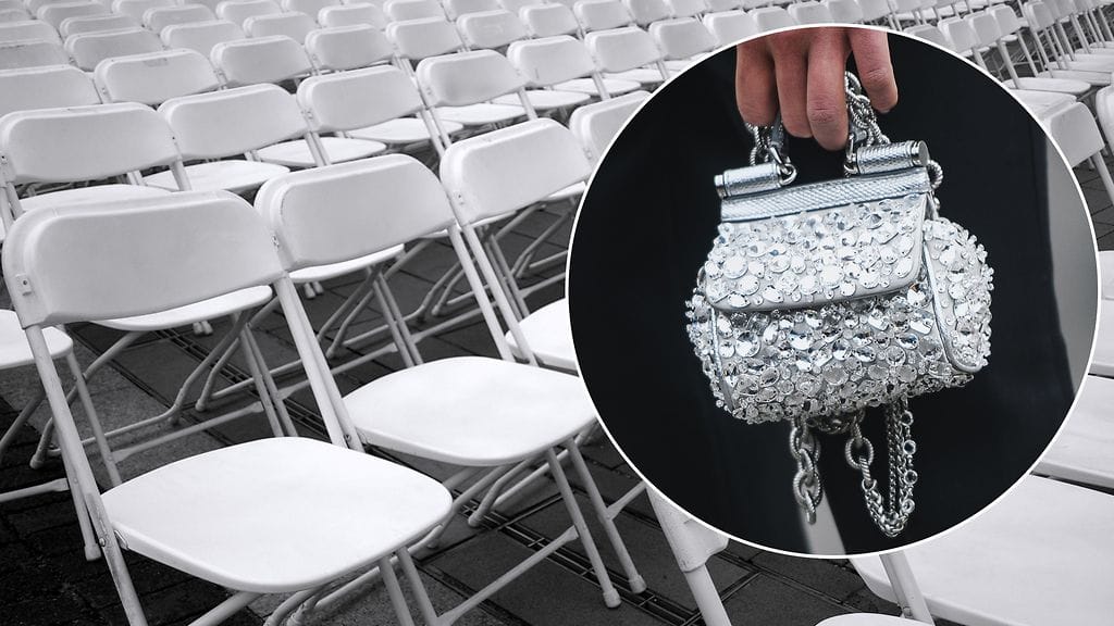 "Minituolilaukku" on sekoitus tuolia ja glitteriä. Kuvituskuva.