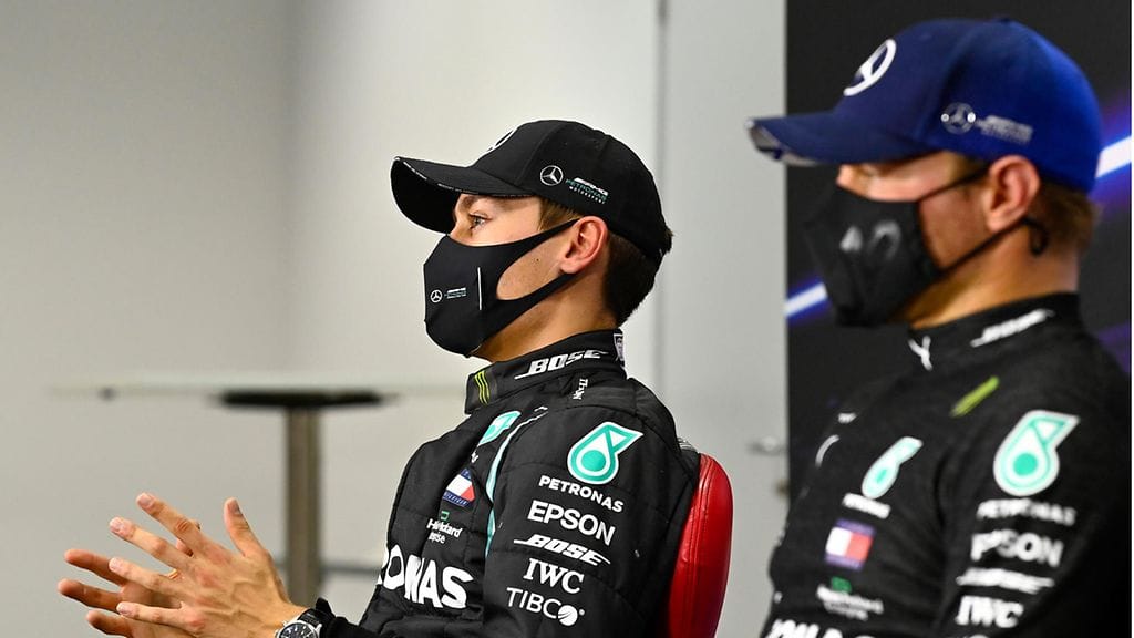 George Russell ajoi viime vuonna Valtteri Bottaksen rinnalla Mercedeksellä Sakhirin GP:ssä, kun Lewis Hamilton oli saanut koronavirustartunnan.