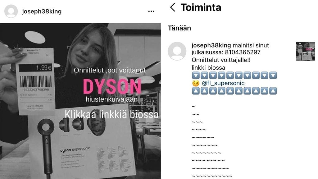 dyson huijaus instagram 2