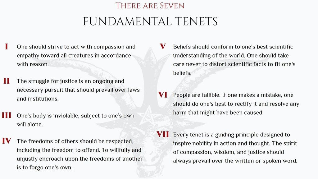 Satanistisen temppelin seitsemän opinkappaletta.