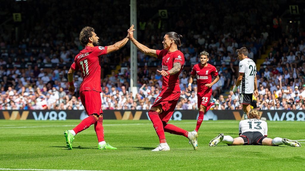 Mohamed Salah ja Darwin Nunez tehtailivat Liverpoolin tasoitusosumat.