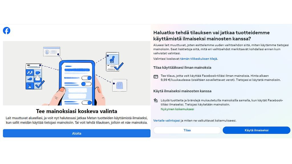 Metan maksullinen tilausvaihtoehto.