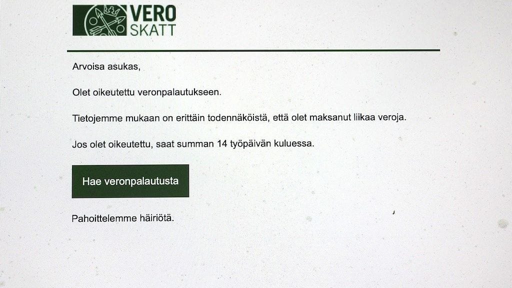 Verohallinto huijausviesti