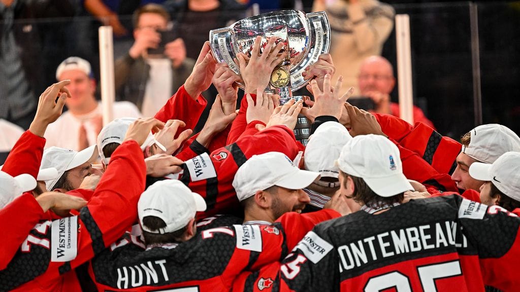 Kanada juhli maailmanmestaruutta Tampereella toukokuussa 2023.