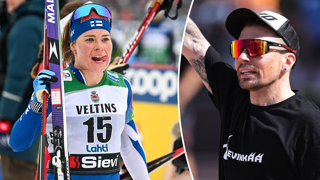 Krista Pärmäkoski seuraa Antti Tuiskun maastohiihtoprojektia läheltä.