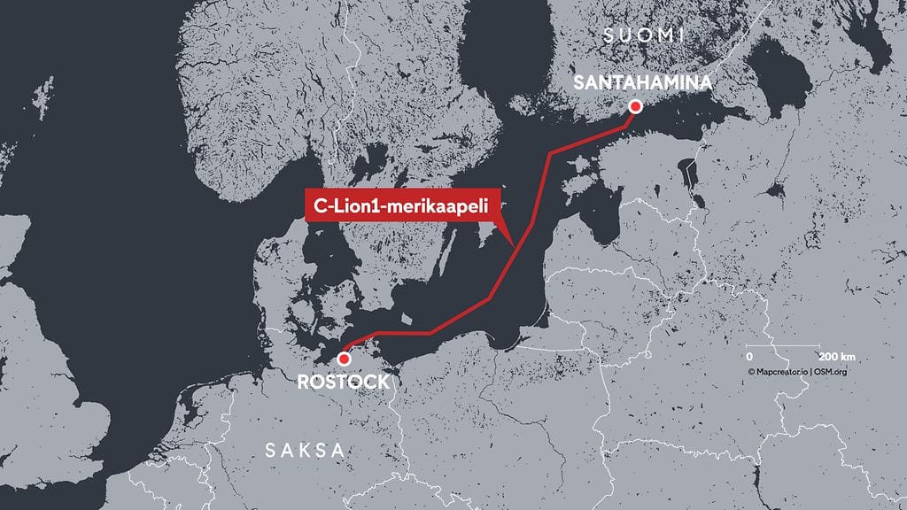C-Lion1-merikaapelin päätepisteet ovat Helsinki ja Rostock.