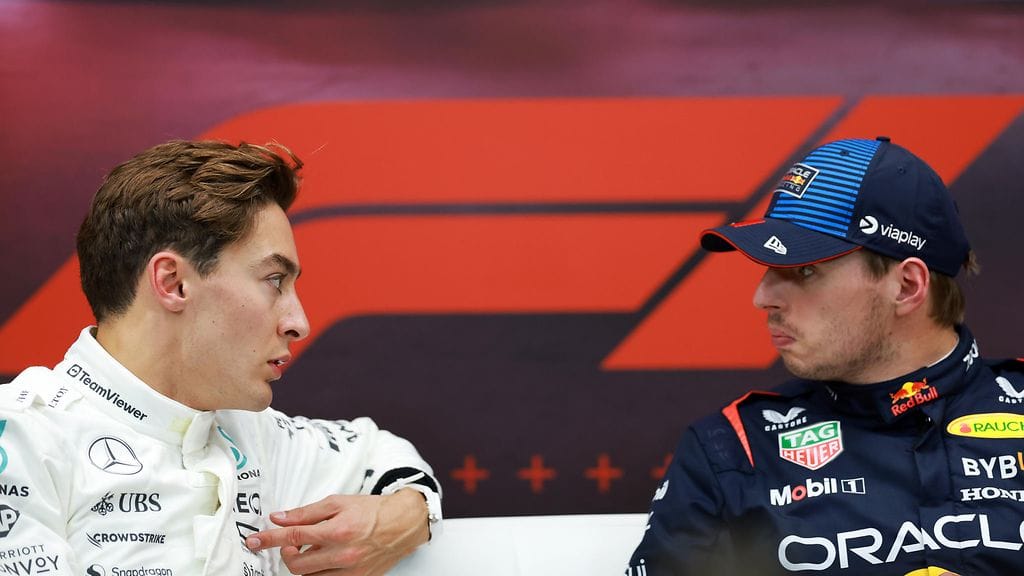 Mercedeksen George Russell ja Red Bullin Max Verstappen kiistelevät kiivaasti.