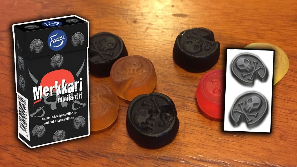 Kuvassa sekä aiemmin markkinoilla olletia Merkkari minilantit -makeisia sekä keväällä kauppoihin tulevia uusia Merkkari minilantit -pastilleja.