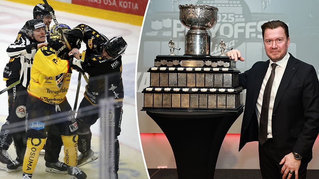 Toimitusjohtaja Mikko Pulkkinen (oik.) kommentoi SM-liigan pudotuspelien tulonjakoa.