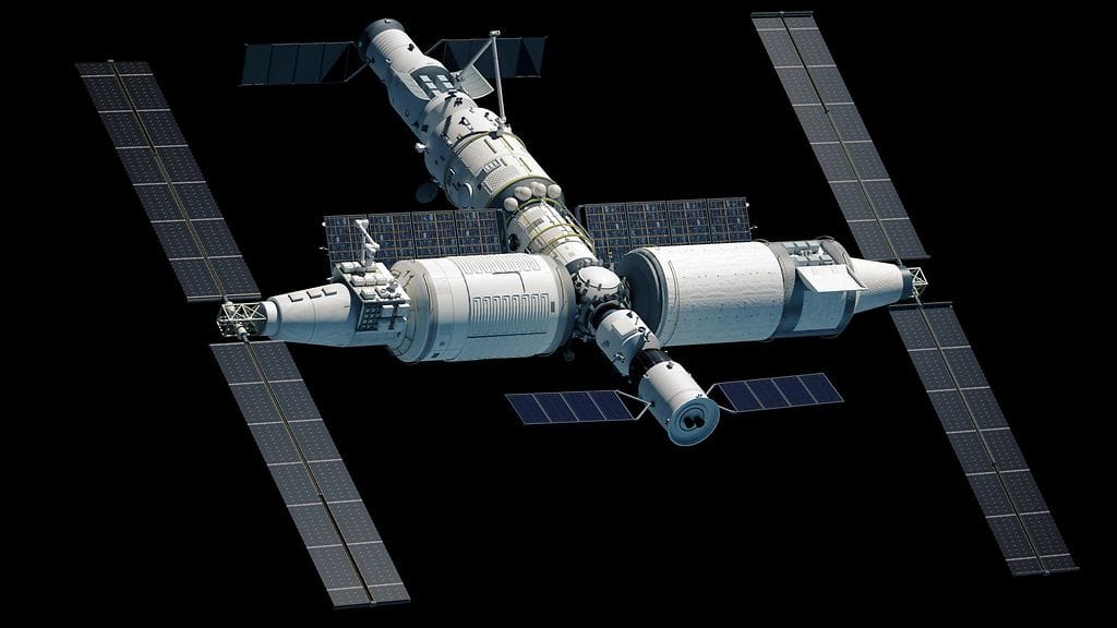 Uuden bakteerin löysi Tiangong-avaruusasemalta (kuvassa) Shenzhou-15:n miehistö, joka otti pyyhkäisynäytteet avaruusaseman hytistä toukokuussa 2023.