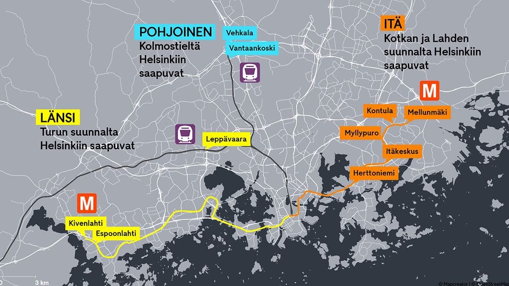 ita länsi pohjoinen pysäkit