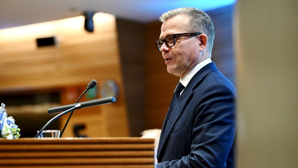 Pääministeri Petteri Orpo kuvattuna suurlähettiläskokouksessa Pikkuparlamentissa Helsingissä 25. elokuuta 2025.