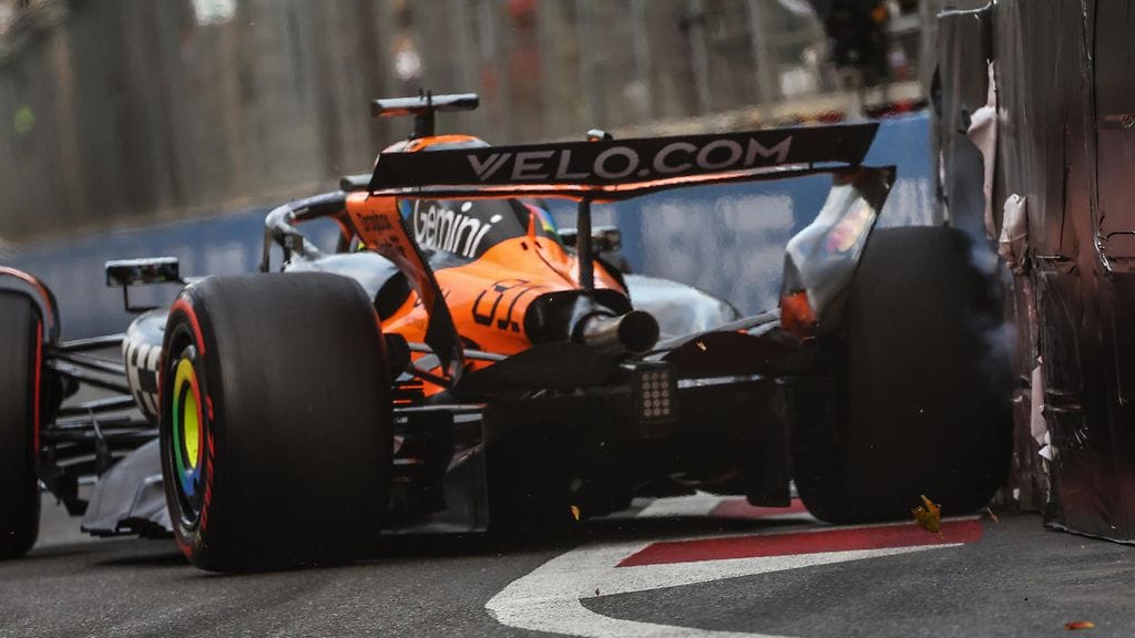 Oscar Piastri osui seinään lauantain aika-ajossa Azerbaidzhanin Bakussa.