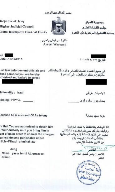 Irakin määräys Salattu