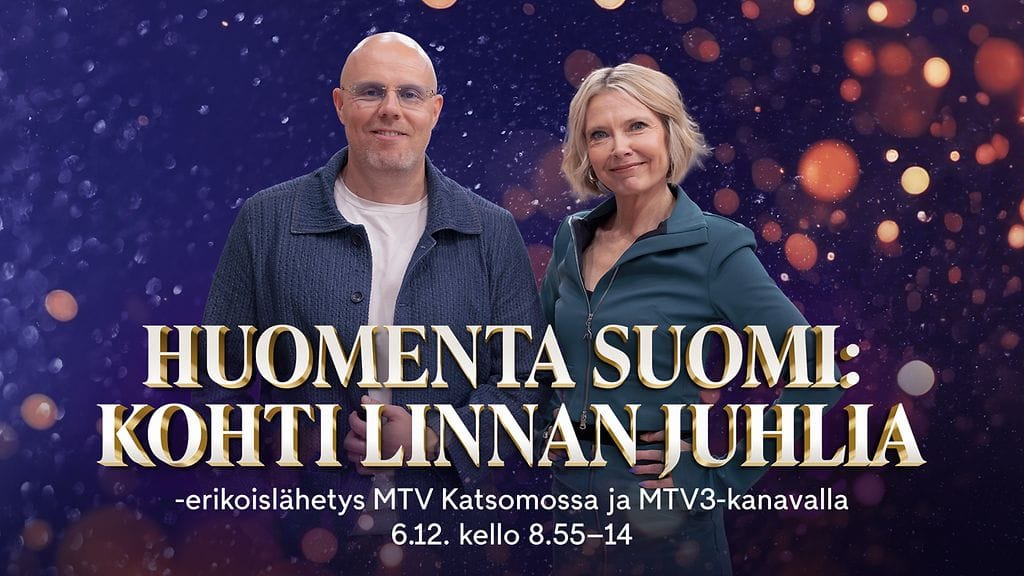 Huomenta Suomi Kohti Linnan juhlia tekstillä