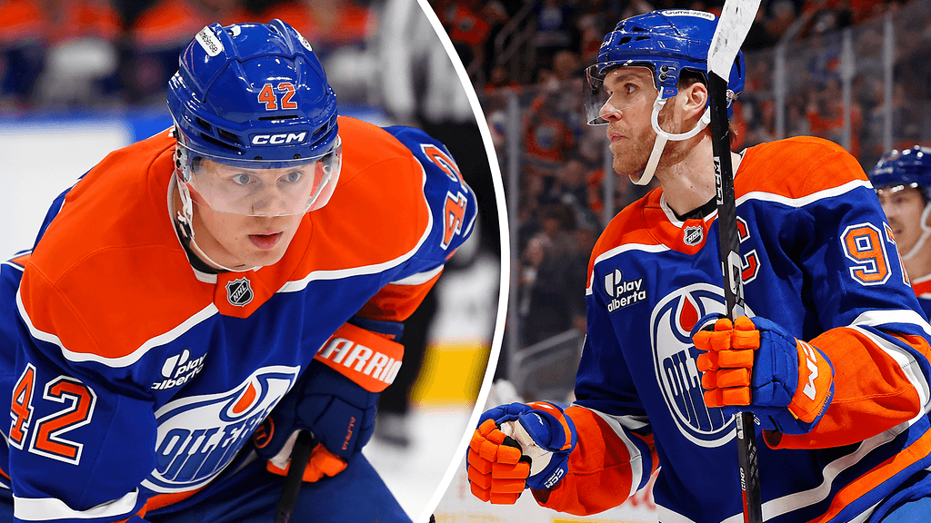 Kasperi Kapanen (vas.) on ihastellut Connor McDavid tehotehtailua.