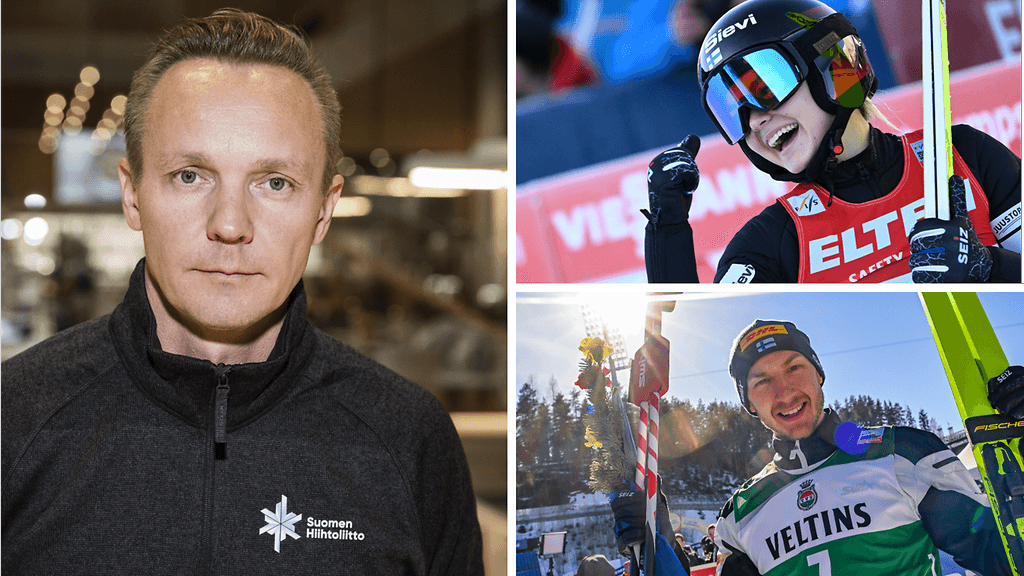 Hiihtoliiton huippu-urheilujohtaja Petter Kukkonen (vas.) on huolissaan yhdistetyn tulevaisuudesta. Minja Korhonen (oik. ylh.) ja Ilkka Herola ovat lajin tämän hetken suomalaistähdet.