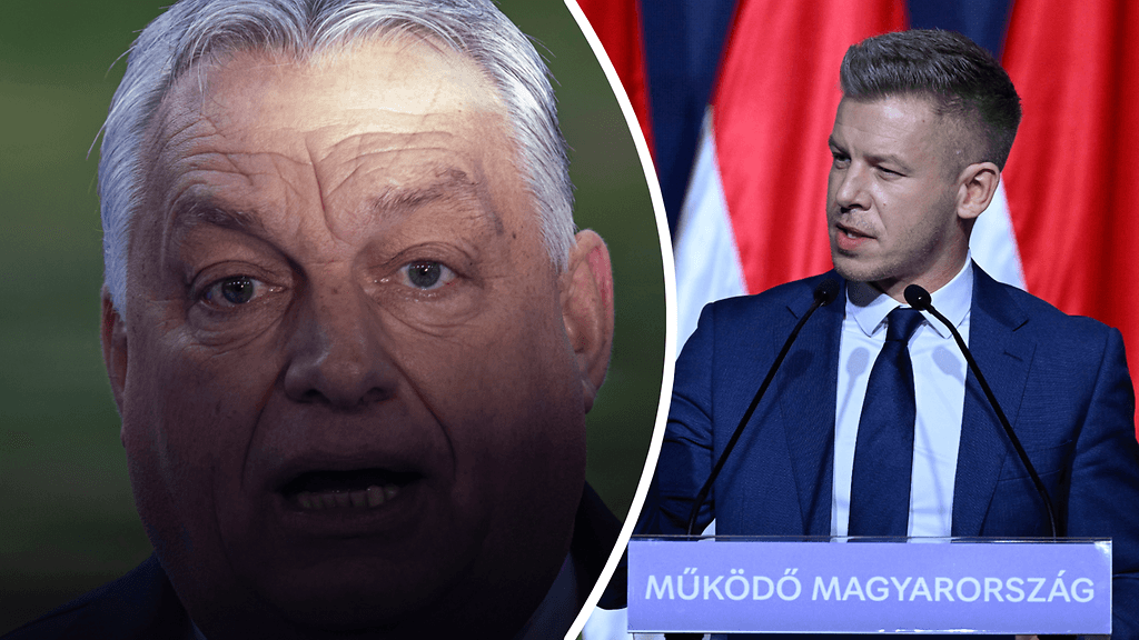 Unkarin pääministeri Viktor Orbán (vasemmalla) ja oppositiopoliitikko Peter Magyar