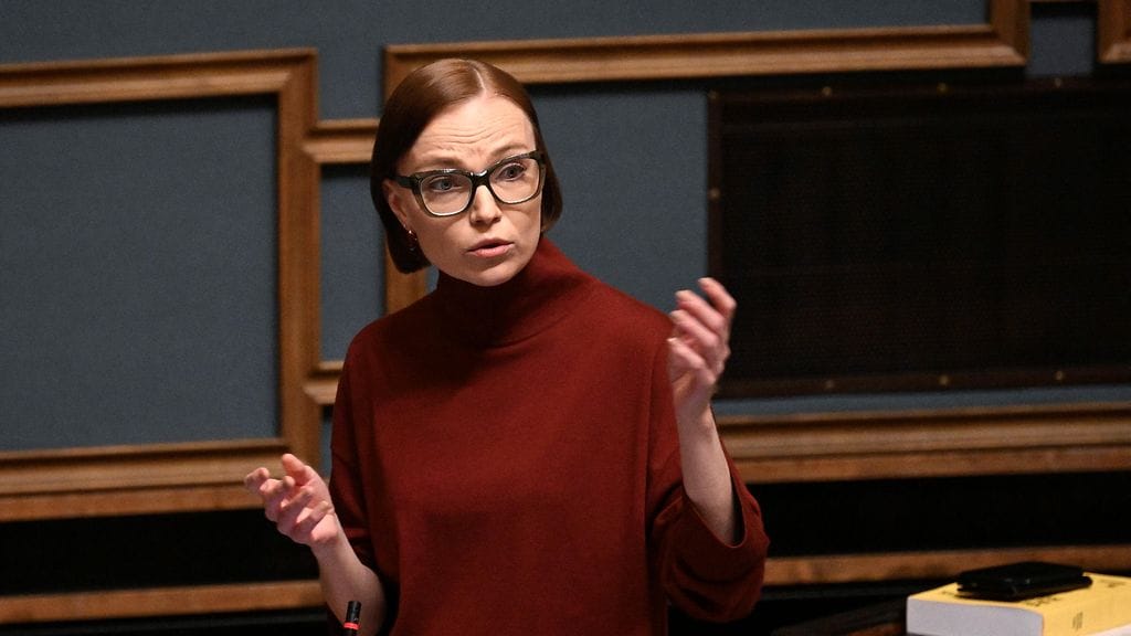 Vasemmistoliiton puheenjohtaja Minja Koskela.