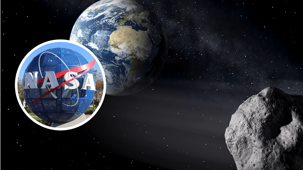 Taiteilijan näkemys Maata lähestyvästä asteroidista.