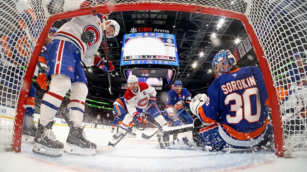 Montreal Canadiens toimitti kiekon Ilja Sorokinin maaliin kolmesti 55 sekuntiin, kun New York Islanders romahti ulos pudotuspeleistä.