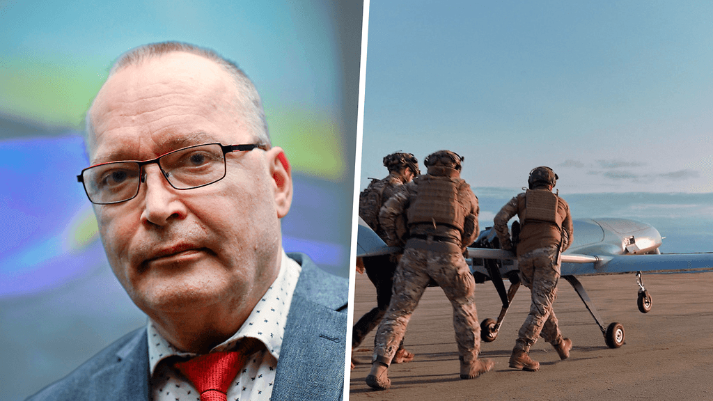 Kuvassa Jyri Kosola ja Ukrainan puolustusministeriön kuva AN-196-droonista.